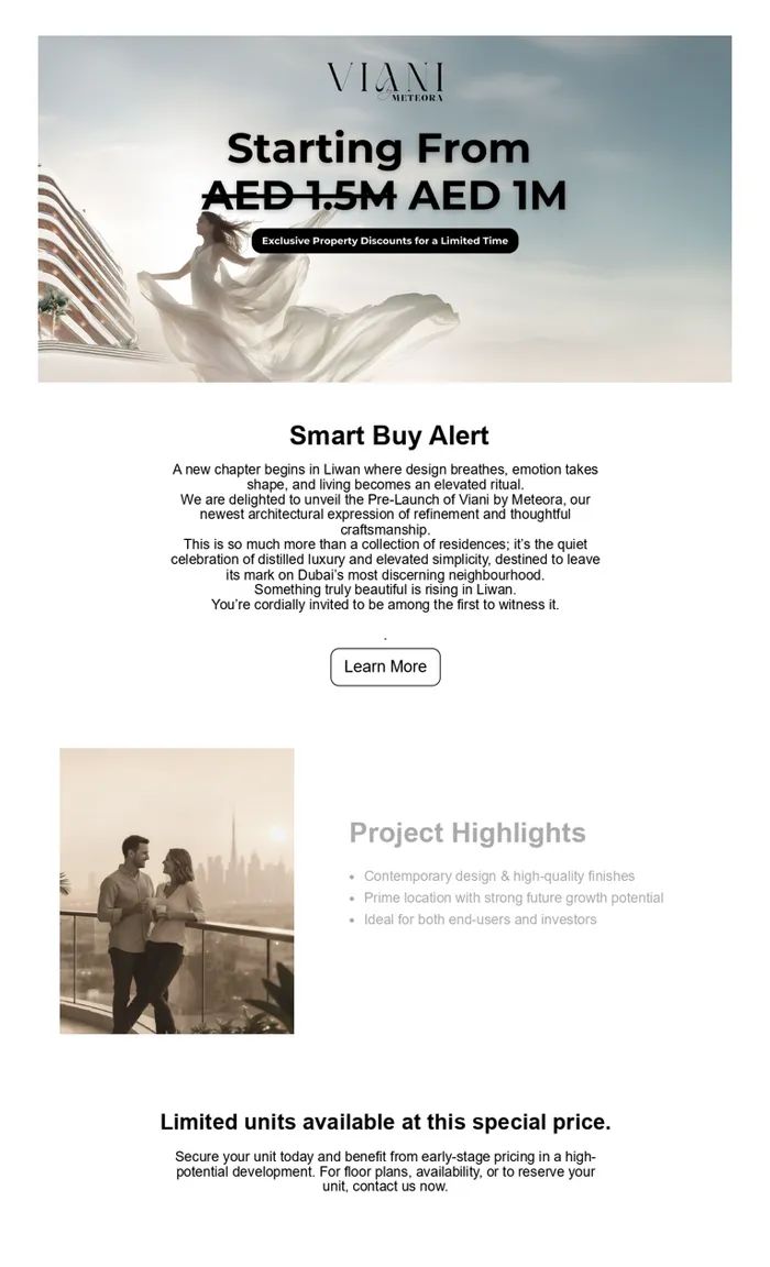 Email campaign: Viani by Meteora · Smart buy alert